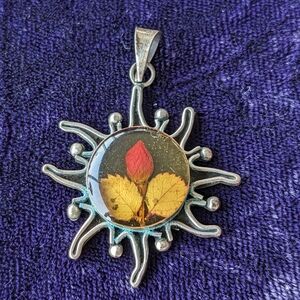 Artisan 925 Sterling Silver Sun Flower Pendant, Southwestern